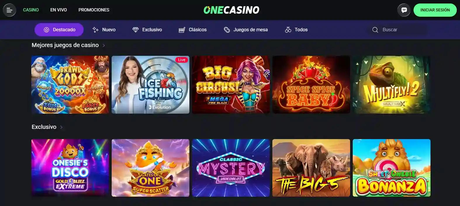 Juegos de OneCasino: slots, directos y proveedores